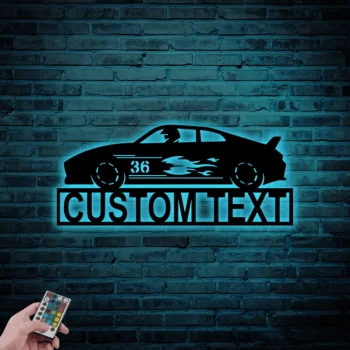Race Car Custom Name Led Lights, Metal Sign, Personalised Race Car Sign, Dirt Track Racing Sign, Race Decor, Gift For Men, Father, Boyfriend