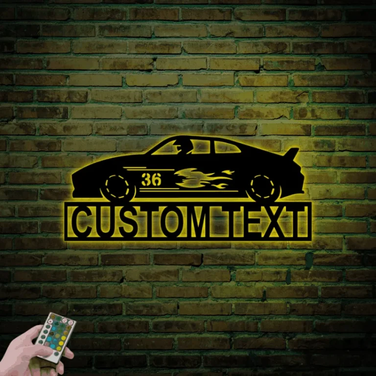 Gift Sign Racing Race Car Custom Name Led Lights, Metal Sign, Personalised Race Car Sign ...