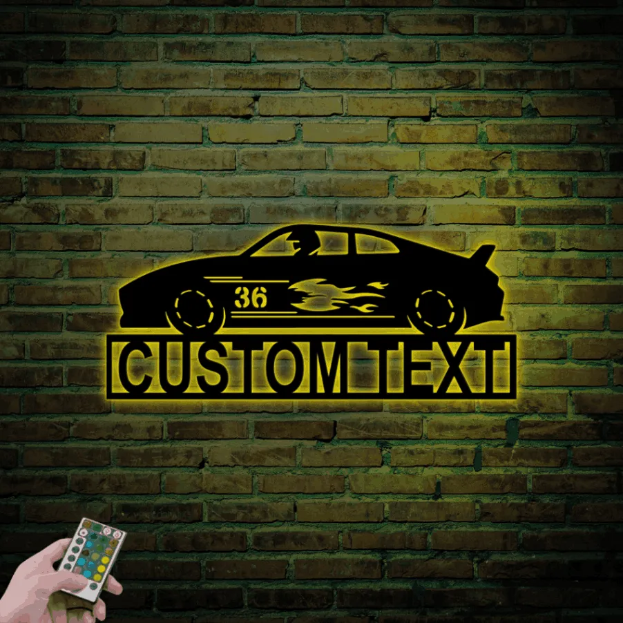 Race Car Custom Name Led Lights, Metal Sign, Personalised Race Car Sign, Dirt Track Racing Sign, Race Decor, Gift For Men, Father, Boyfriend