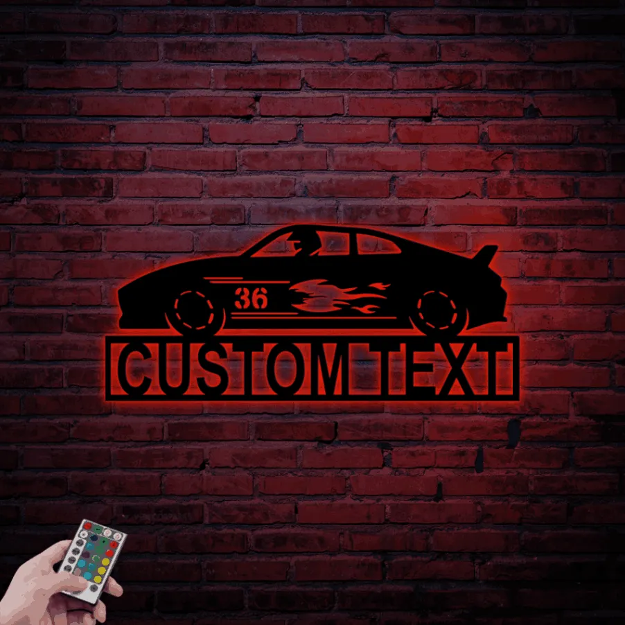 Race Car Custom Name Led Lights, Metal Sign, Personalised Race Car Sign, Dirt Track Racing Sign, Race Decor, Gift For Men, Father, Boyfriend