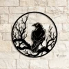 Raven Metal Wall Art With Led Lights, Crow Moon Sign, Home Decor, Black Horror Bird Decoration, Man Cave Hanging Door, Housewarming Halloween Gift