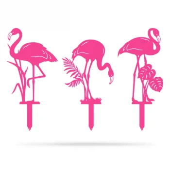 Garden Art - Flamingo 3 Pack, Cut Metal Sign, Metal Wall Art, Metal House Sign