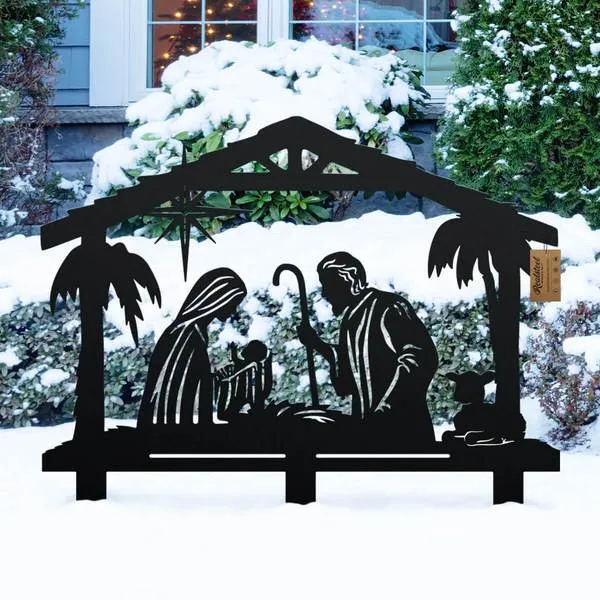 Garden Art - Nativity Scene, Cut Metal Sign, Metal Wall Art, Metal House Sign