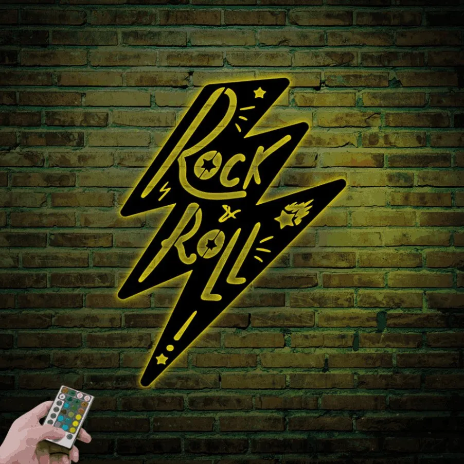 Rock N Roll Wall Art With Led Lights, Metal Rock And Roll Decor, Rock And Roll Sign, Rock Metal Sign, Rock Music Gift, Band Gifts, Rock Music Wall Art