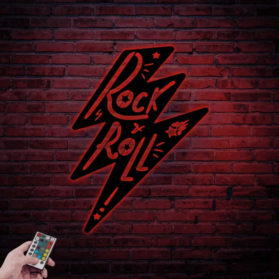 Rock N Roll Wall Art With Led Lights, Metal Rock And Roll Decor, Rock And Roll Sign, Rock Metal Sign, Rock Music Gift, Band Gifts, Rock Music Wall Art