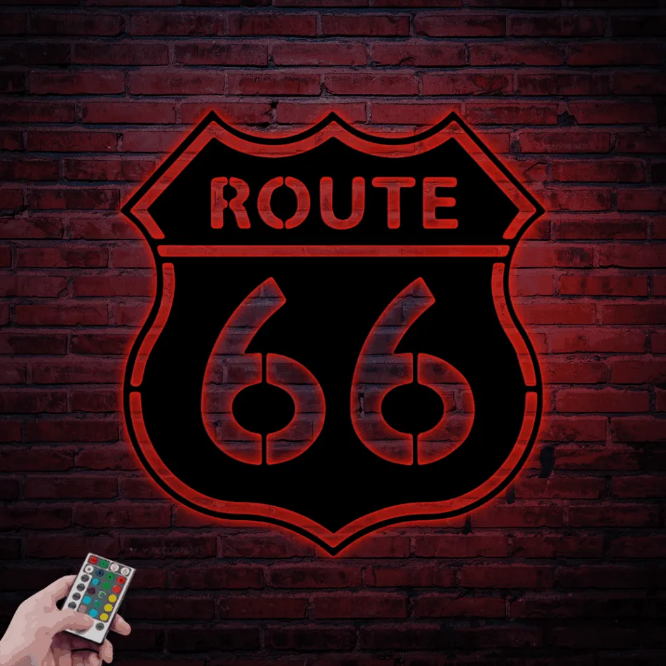 Route 66 Sign Led Lights, Route 66 Metal Sign, Route 66 Wall Art, Route 66 Metal Wall Art, Road Sign Decor, Dads Garage Sign, Route 66 Decor Man Cave