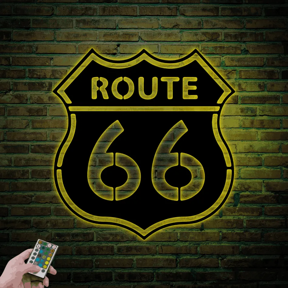 Route 66 Sign Led Lights, Route 66 Metal Sign, Route 66 Wall Art, Route 66 Metal Wall Art, Road Sign Decor, Dads Garage Sign, Route 66 Decor Man Cave