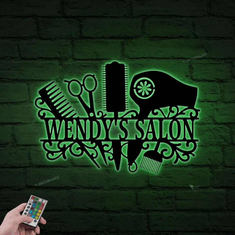 Custom Beauty Salon Sign With Led Lights, Personalized Hair Salon Sign, Custom Business Signage, Metal Sign For Salon, Decor, Entry Salon Sign