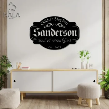 Sanderson Bed & Breakfast Children Stay Free Metal Sign, Wall Art Decor, Metal Wall Hanging, Modern Home Decor, Metal Wall Art