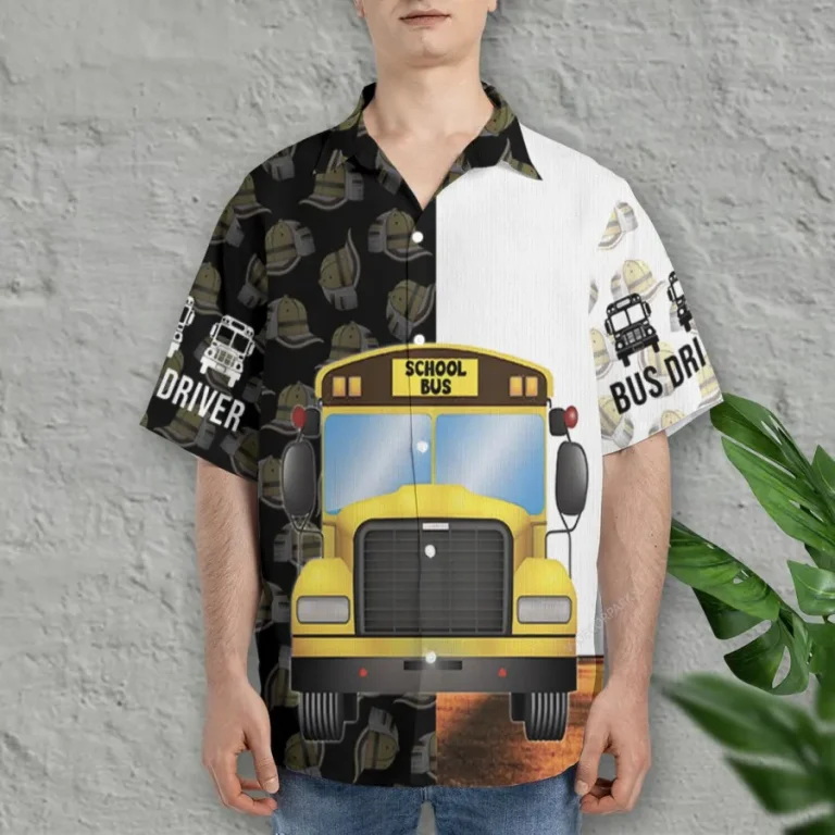 Bus Driver 3d Hawaiian Shirt For Men Women, Driver Cap Summer Beach Shirt, Tropical Hawaiian Aloha Shirt,back To School Button Down Short Sleeve Shirt