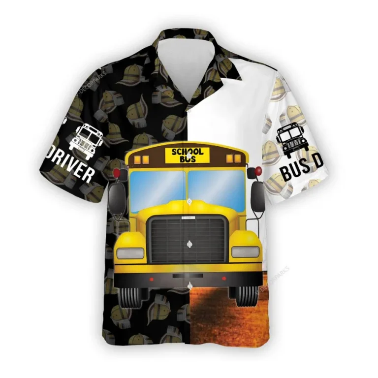 Bus Driver 3d Hawaiian Shirt For Men Women, Driver Cap Summer Beach Shirt, Tropical Hawaiian Aloha Shirt,back To School Button Down Short Sleeve Shirt