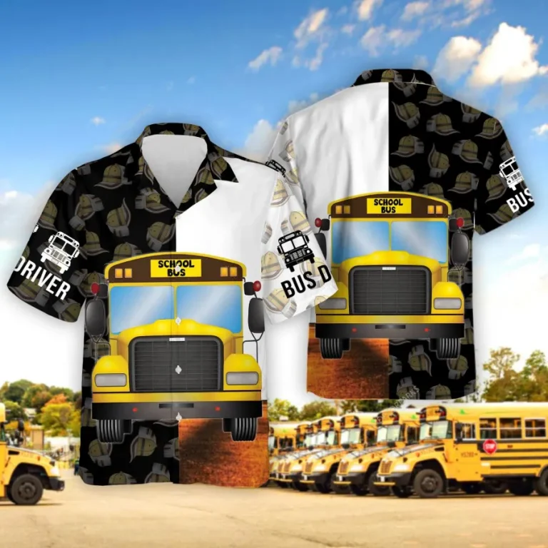 Bus Driver 3d Hawaiian Shirt For Men Women, Driver Cap Summer Beach Shirt, Tropical Hawaiian Aloha Shirt,back To School Button Down Short Sleeve Shirt
