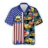 School Bus Hawaiian Shirt For Men Women, Tropical Bus Summer Beach Shirt, American Flag 3d Aloha Shirts, Back To School Button Down Short Sleeve Shirt