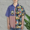 School Bus Hawaiian Shirt For Men Women, Tropical Bus Summer Beach Shirt, American Flag 3d Aloha Shirts, Back To School Button Down Short Sleeve Shirt