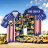 School Bus Hawaiian Shirt For Men Women, Tropical Bus Summer Beach Shirt, American Flag 3d Aloha Shirts, Back To School Button Down Short Sleeve Shirt