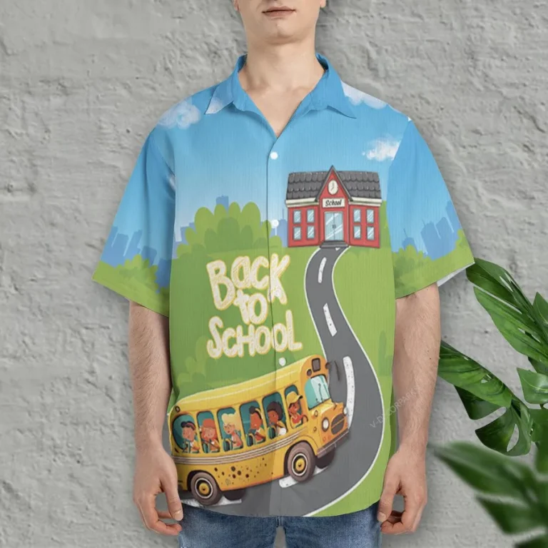 Back To School Hawaiian Shirt For Men Women, School Bus Summer Beach Shirt, School Bus Aloha Shirts, Back To School Button Down Short Sleeve Shirts