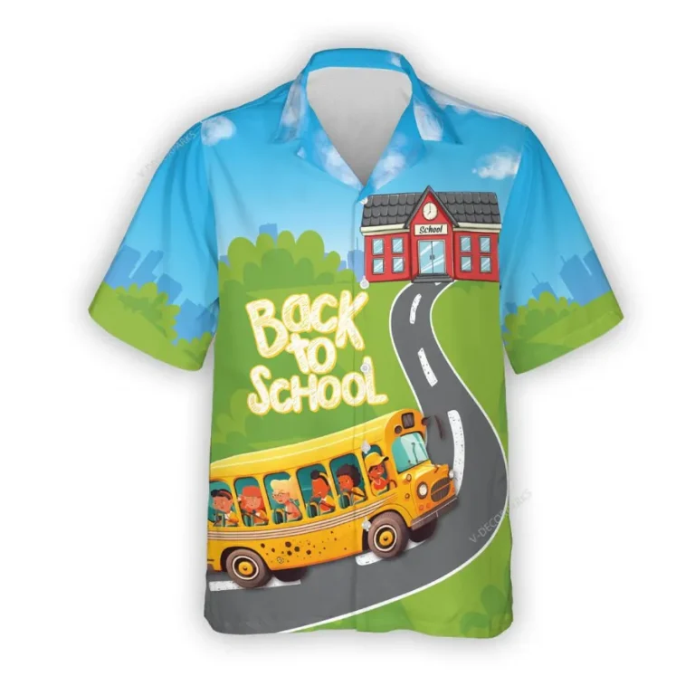 Back To School Hawaiian Shirt For Men Women, School Bus Summer Beach Shirt, School Bus Aloha Shirts, Back To School Button Down Short Sleeve Shirts