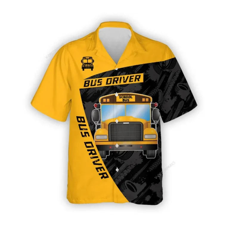 Bus Driver 3d Hawaiian Shirt For Men Women, School Bus Summer Beach Shirt, Tropical Hawaiian Aloha Shirt,back To School Button Down Short Sleeve Shirt