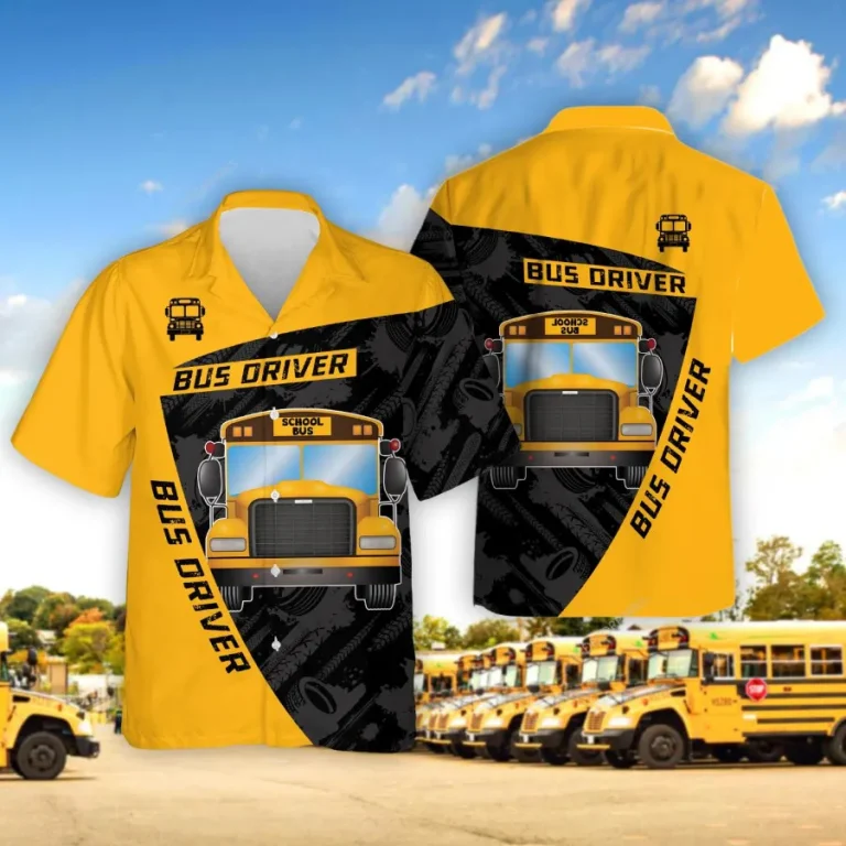 Bus Driver 3d Hawaiian Shirt For Men Women, School Bus Summer Beach Shirt, Tropical Hawaiian Aloha Shirt,back To School Button Down Short Sleeve Shirt