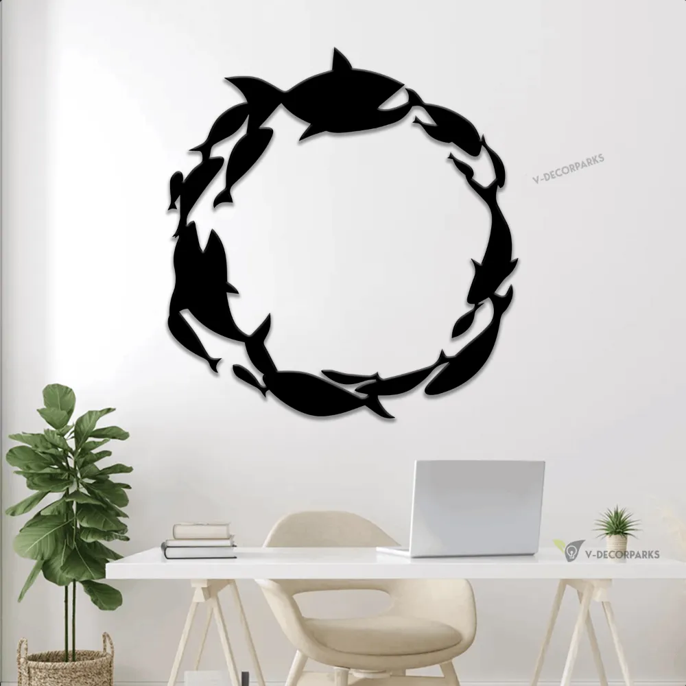 School Of Fish Metal Led Lights, Metal Wall Decor Coastal Beach, Wall Decor Interior, Fish Metal Wall Decor, Living Room Sign
