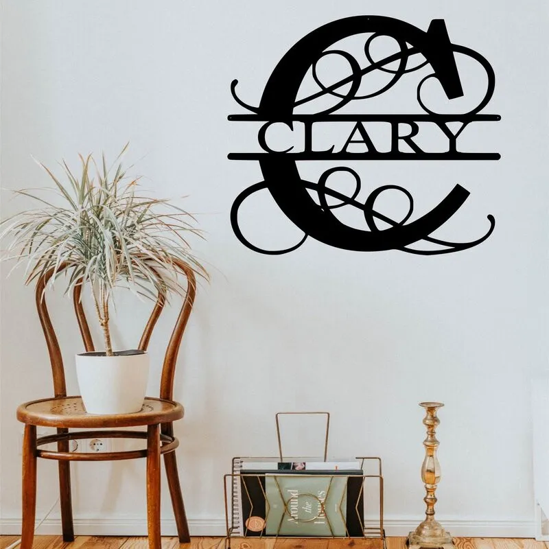 Script_Vine_Split_Letter_Monogram_Wall_Decor.webp Script Vine Split Metal Monogram Personalized Family Name Metal Sign, Last Name Sign, Initial, Door Hanger