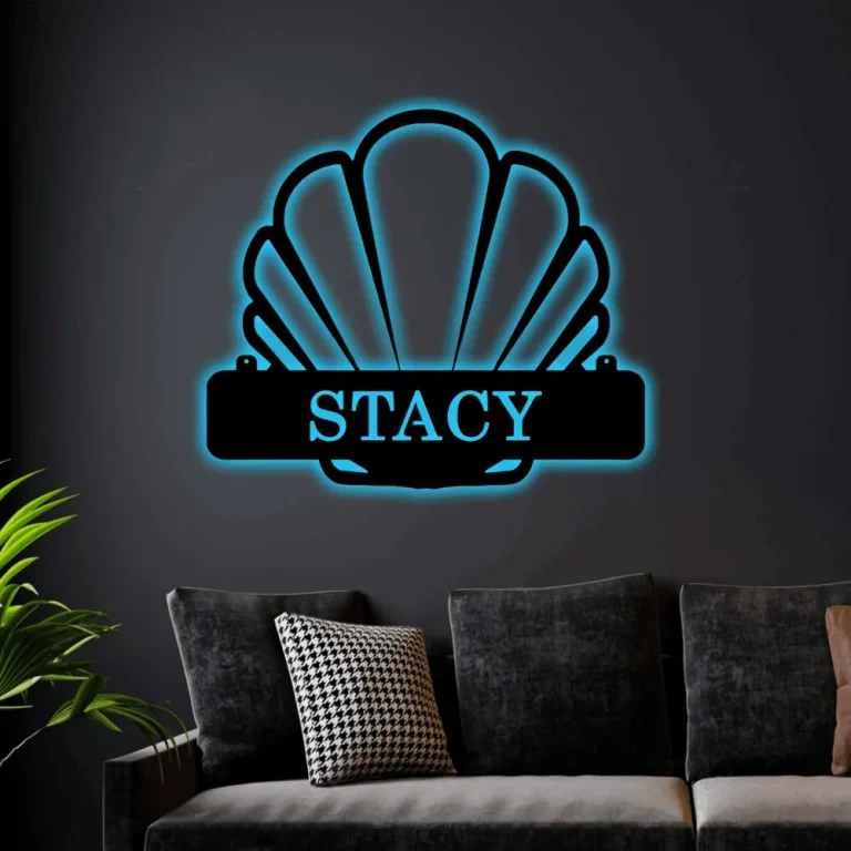 Sea Shell Metal Sign For Ocean Lovers With Led Lights, Front Door Sea Shell, Outdoor Metal Sign For House Decor, Family Sign For Front Door, Beach