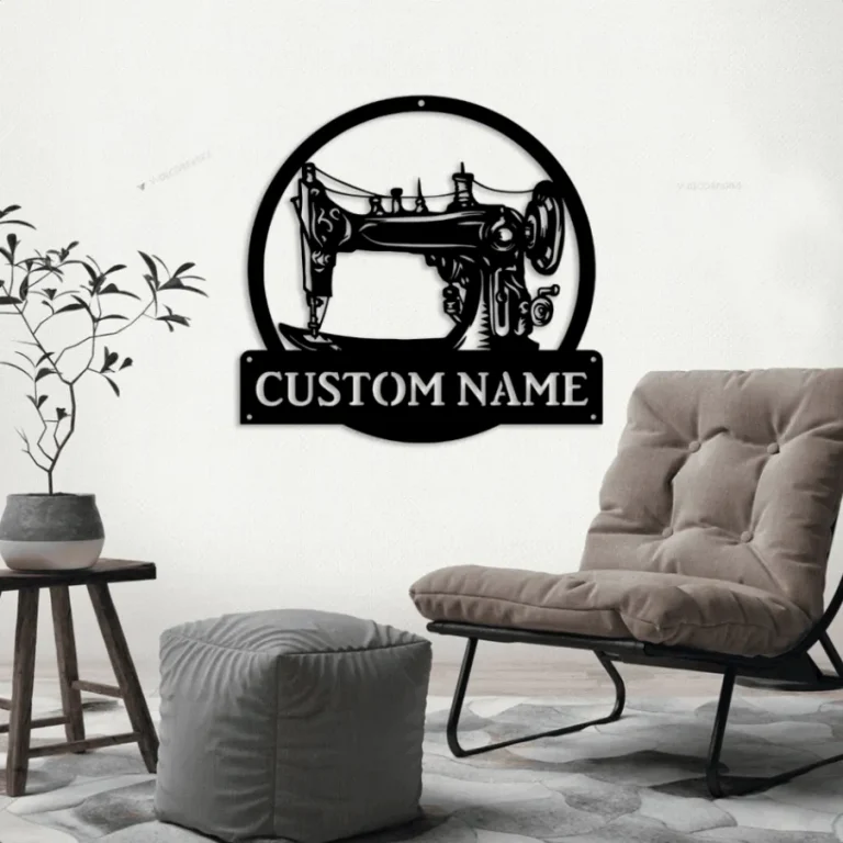 Sewing Machine Monogram Metal Sign Art With Led Lights, Quilting Metal Wall Art Sewing Machine Antler Decor, Housewarming Outdoor Metal Sign