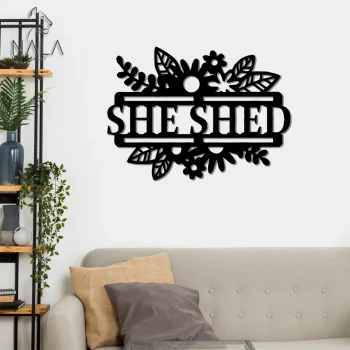Floral Design She Shed Cut Metal Wall Decor, Her Place Wall Art, Perfect Gift For Her