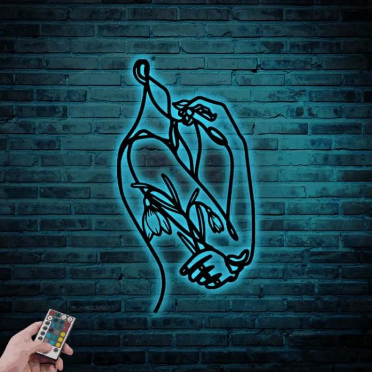 Snowdrop Flower Female Line Art Metal Sign Led Lights, January Birthday Sign Home Decor Minimalist Abstract Art Nursery Decoration