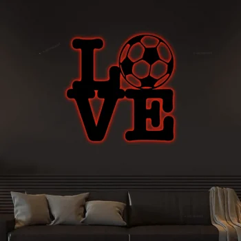 Soccer Love, Metal Wall Sign With Led Lights, Bedroom Decor, Bedroom Door Art, Christmas Gift, Hobbies Gift, Husband Gifts, Kids Birthday Gift