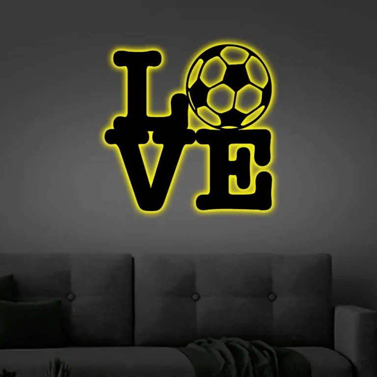 Soccer Love, Metal Wall Sign With Led Lights, Bedroom Decor, Bedroom Door Art, Christmas Gift, Hobbies Gift, Husband Gifts, Kids Birthday Gift