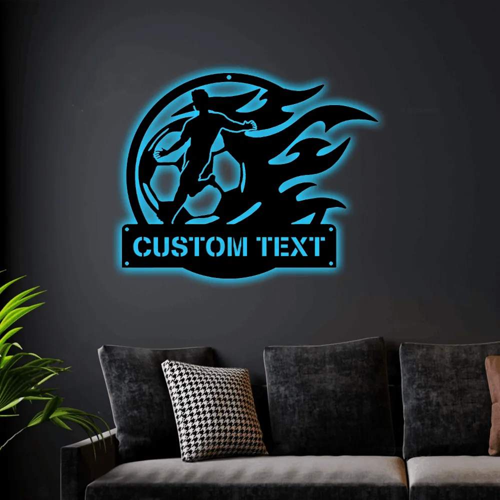 Soccer Name Sign With Led Lights, Nursery Decor, Personalized Metal Sign, Metal Name, Personalized Name Sign, Metal Name Sign, Kids Name Sign, Sports