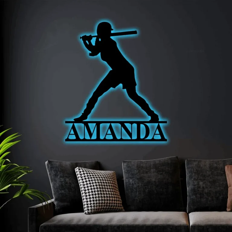 Softball Custom Sign With Led Lights, Softball Metal Sign, Softball Player Gift, Softball Monogram, Softball Batter Sign, Birthday Gift