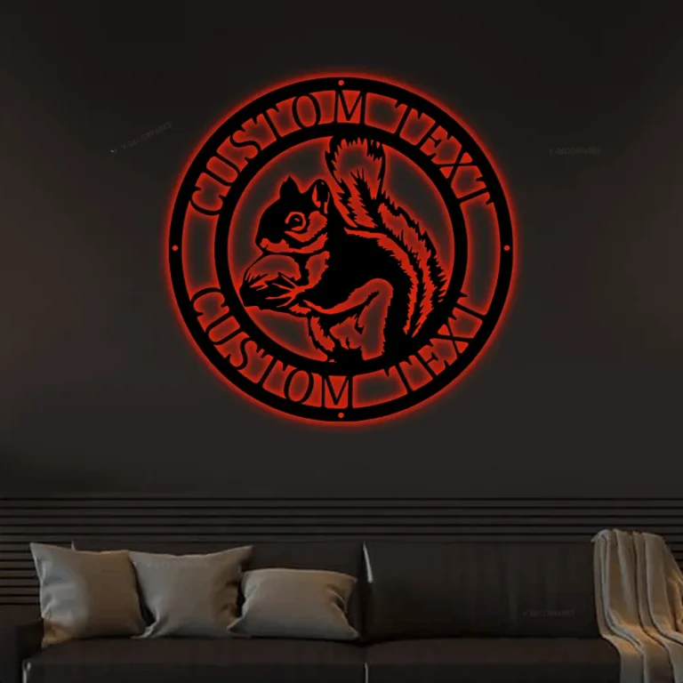 Squirrel Personalized Metal Sign With Led Lights, Cabin Decor, Camping Sign, Campground Sign, Camper Birthday Gift, Custom Squirrel Sign
