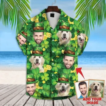 Happy St Patrick Together Short-sleeve Hawaiian Shirt, Custom Aloha Shirt With Face