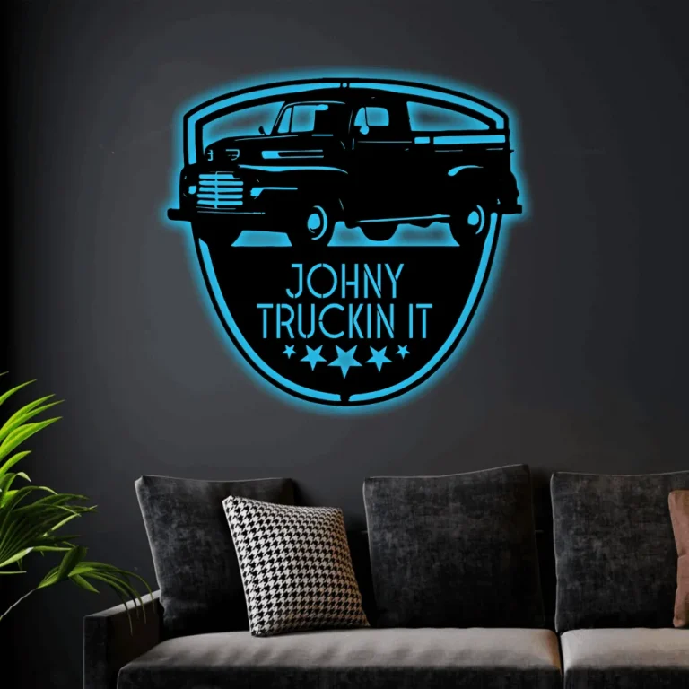 Custom Metal Garage Sign Classic F 150 Truck Led Lights, Monogram Custom Truck Wall Art Sign Personalized Home Decor Gift For Garage Owner