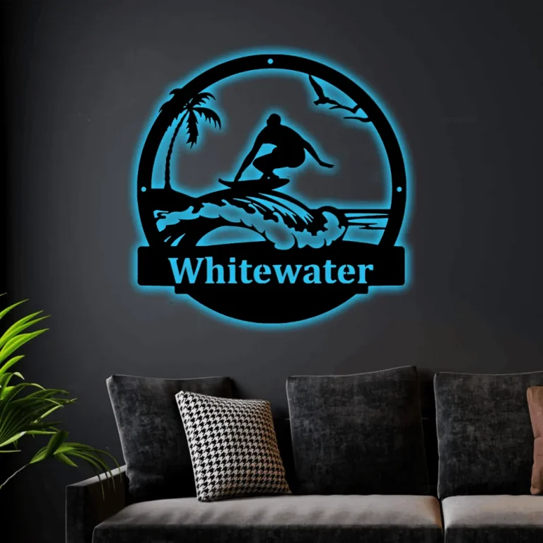 Surfer Guy Metal Sign With Led Lights, Last Name Sign, Personalized Metal, Surf Board, Beach Waves, Summer Vibe, Beach Ocean Lover