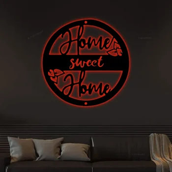 Led Lights, Sweet Home Steel Sign, Laser Cut Outdoor Welcome Sign Custom Garage Wall Hanging Decor Housewarming Gift Door Hanger