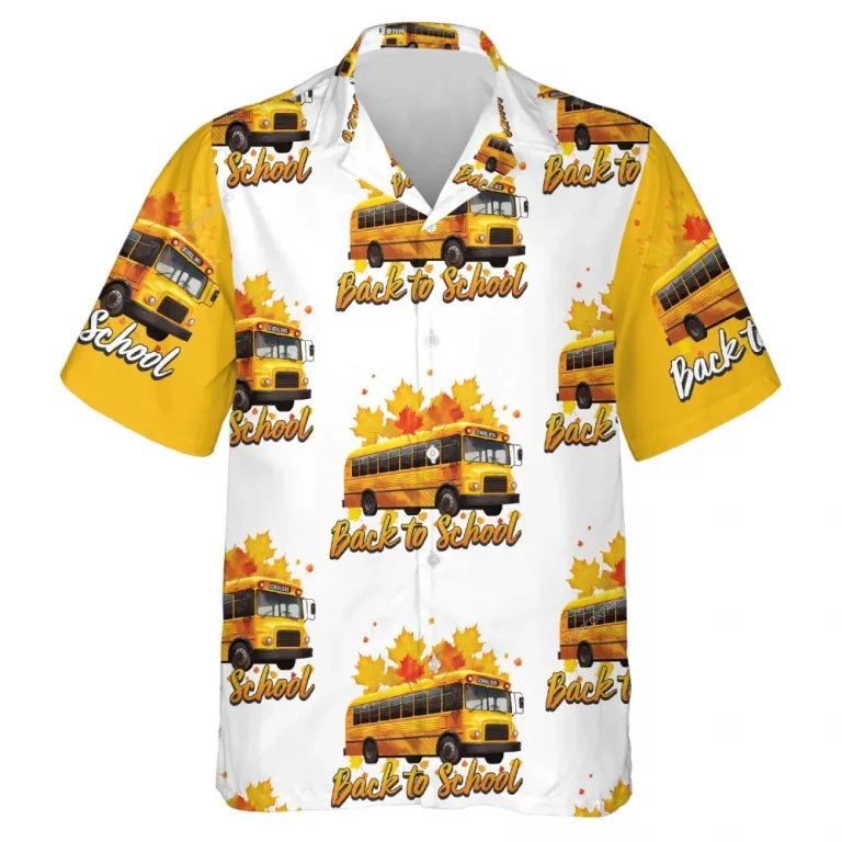 Shool Bus Hawaiian Shirt For Men Women, Maple Leaves Beach Shirts, Back To School Aloha Shirt, Bus Driver Gift Button Down Short Sleeve Hawaiian Shirt