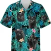 Black Cat Tropical Printed Shirt For Men Women, Tropical Cat Hawaiian Shirt, Summer Beach Shirt, Cat Button Down Shirt, Family Aloha Shirt