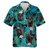 Black Cat Hawaiian Shirt For Men Women, Tropical Leaves Flowers Summer Beach Shirts, Cat Aloha Shirts, Cat Lovers Button Down Short Sleeve Shirts