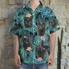 Black Cat Hawaiian Shirt For Men Women, Tropical Leaves Flowers Summer Beach Shirts, Cat Aloha Shirts, Cat Lovers Button Down Short Sleeve Shirts