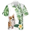 3d Corgi Dog Hawaiian Shirt For Men Women, Tropical Floral Summer Beach Shirts, Dog Aloha Shirts, Dog Lovers Button Down Short Sleeve Hawaiian Shirt