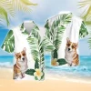 3d Corgi Dog Hawaiian Shirt For Men Women, Tropical Floral Summer Beach Shirts, Dog Aloha Shirts, Dog Lovers Button Down Short Sleeve Hawaiian Shirt