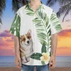 3d Corgi Dog Hawaiian Shirt For Men Women, Tropical Floral Summer Beach Shirts, Dog Aloha Shirts, Dog Lovers Button Down Short Sleeve Hawaiian Shirt