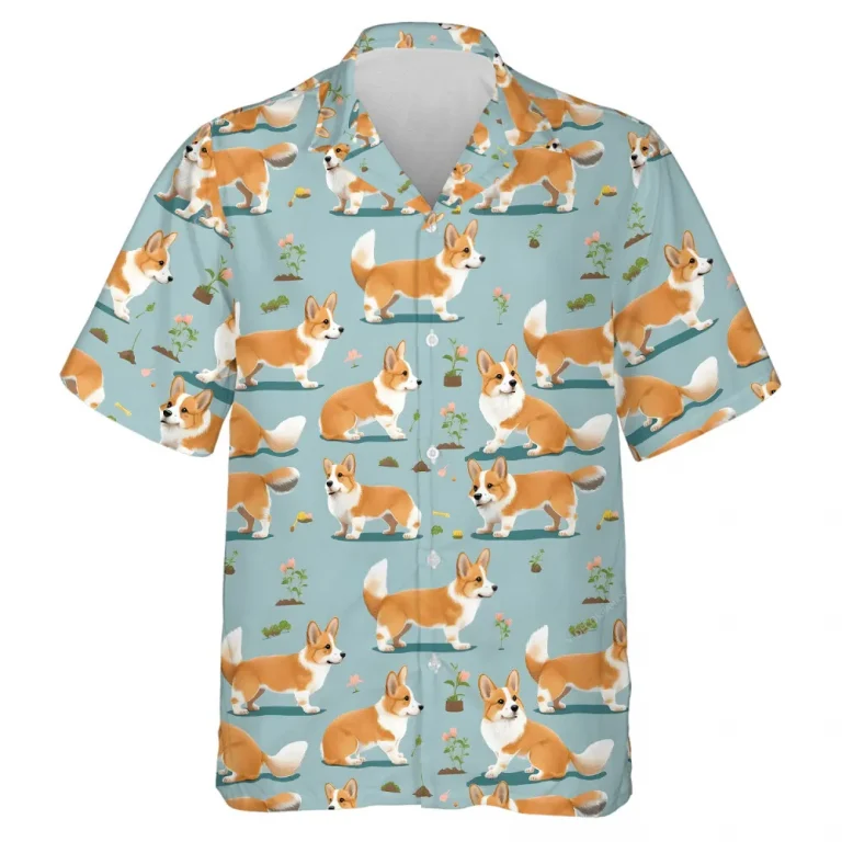 Gardening Corgi Hawaiian Shirt For Men Women, Lovely Dog Summer Beach Shirts, Dog Aloha Shirts, Dog Lovers Button Down Short Sleeve Hawaiian Shirt