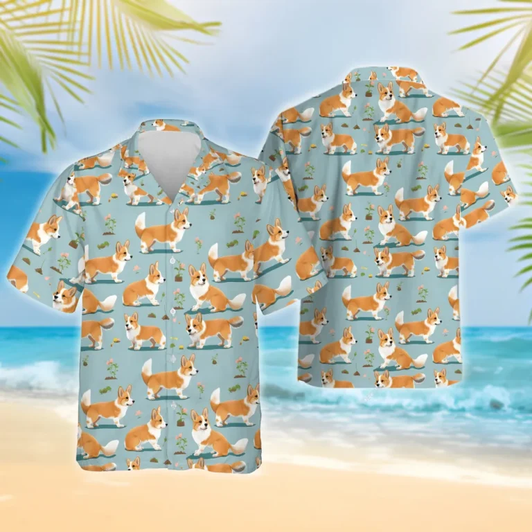 Gardening Corgi Hawaiian Shirt For Men Women, Lovely Dog Summer Beach Shirts, Dog Aloha Shirts, Dog Lovers Button Down Short Sleeve Hawaiian Shirt