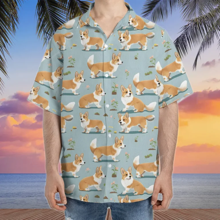 Gardening Corgi Hawaiian Shirt For Men Women, Lovely Dog Summer Beach Shirts, Dog Aloha Shirts, Dog Lovers Button Down Short Sleeve Hawaiian Shirt