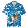 Surfing Corgi Hawaiian Shirt For Men Women, Beach Waves Tropical Summer Shirts, Dog Aloha Shirts, Dog Lovers Button Down Short Sleeve Hawaiian Shirt