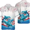 Independence Hawaiian Shirts For Men Women, Funny Dolphin American Flag Hawaiian Shirt, Patriotic Casual Button Down Mens Hawaiian Shirts Short Sleeve